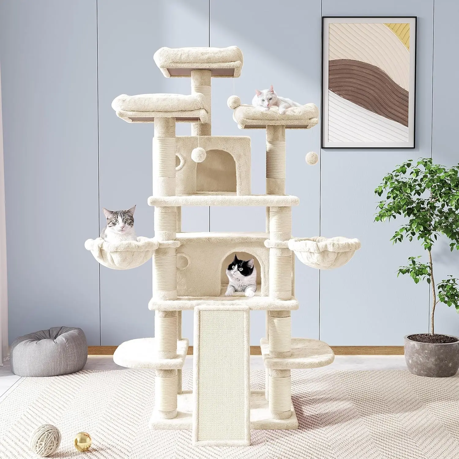 68 Inches Cat Tree House and Towers for Large Cat/Cat Climbing Tree with Cat Condo/Cat Tree Scratching Post/Multi-Level Cat Tree