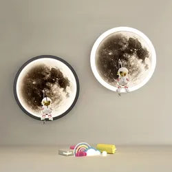 LED Moon Wall Lamp Modern Cartoon Astronaut Wall Sconces Children's Room Living Room Bedroom Bedside Indoor Decor Fixture Lustre