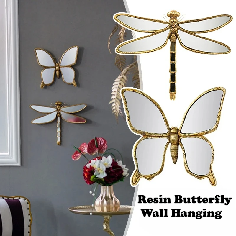 

1PC Retro Resin Insect Wing Butterfly Dragonfly Pendant Living Room TV Background Mirror Wall Hanging Ornaments