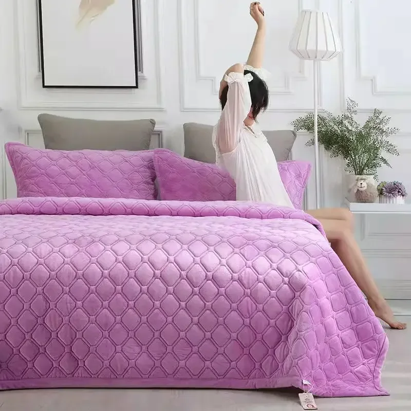 

Super Soft Flannel Bedspread Geometric Quilted Bed Linens Bedspreads For Winter Warm Flat Sheet Blanket Cover Coverlet покрывало