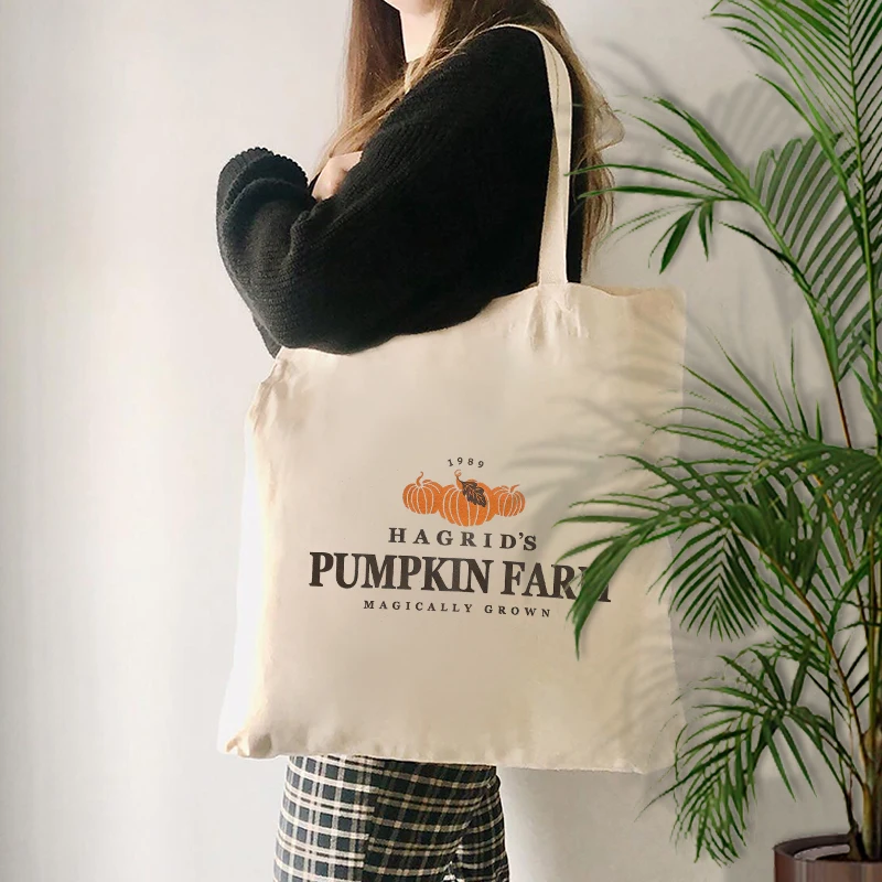 Hagrid's Pumpkin Farm Magically Grown Pattern Tote Bag Halloween Gift for Friends Sister Halloween Canvas Shopping Bags Trend