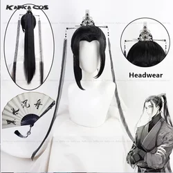 He Xuan Cosplay Wig Headwear Prop Anime Tian Guan Ci Fu Heaven Official's Blessing Heat Resistant Synthetic Hair Paper Fan Prop