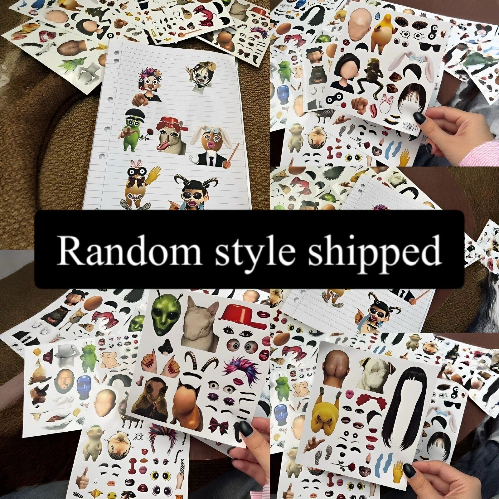 24 abstract creative stickers to mix and match into ideal facial features, funny meme-style collage, aesthetic practice, abstrac
