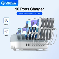 ORICO Multi Ports USB Charging Station Dock PD120W 5V 2.4A USB Fast Charger for iPhone Samsung Xiaomi Home Office Bar Tablet