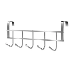 5 Hooks Door Rear Hook Stainless Steel Clothes Bag Hanger Hat Sundries Storage Rack Hanger Towel Home Bathroom Organizer