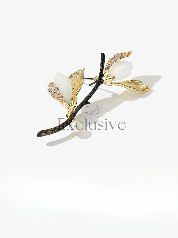 Hetian jade magnolia brooch high-end pin accessories corsage