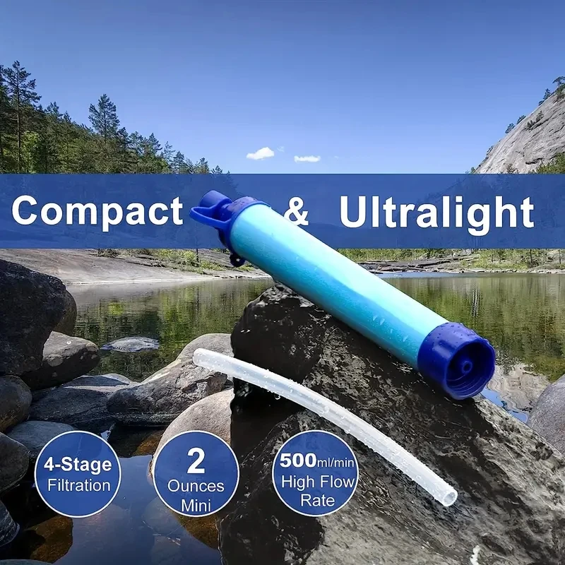 Filtro de agua para exteriores, sistema de filtración de agua con pajita Personal, purificador de agua de supervivencia de emergencia para acampar, senderismo y escalada, 1 ud.