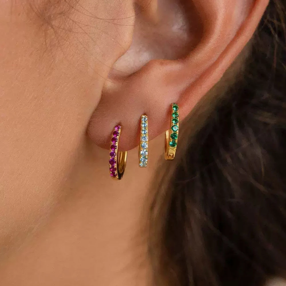 8mm Stainless Steel Minimal Hoop Earrings Crystal Zirconia Small Huggie Thin Cartilage Earrings Helix Tragus Piercing Jewelry
