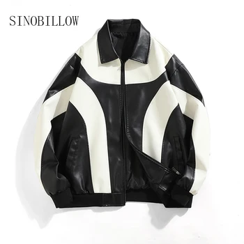 SINOBILLOW Autumn and Winter Hip Hop Men's Faux Leather Jacket, Padded Windbreaker, Motorcycle Biker Bomber Jacket Women SINOBILLOW Autumn and Winter Hip Hop Men's Faux Leather Jacket, Padded Windbreaker, Motorcycle Biker Bomber Jacket Women
