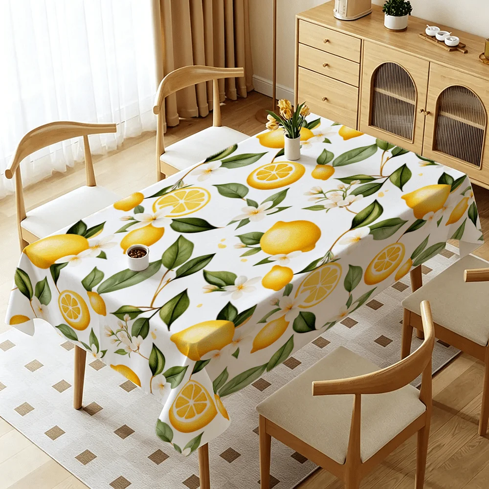 Summer Fresh Lemon Tablecloths Waterproof Rectangle Tablecloth Reusable Lemon  Printed Pattern Table Cover for Holiday Party
