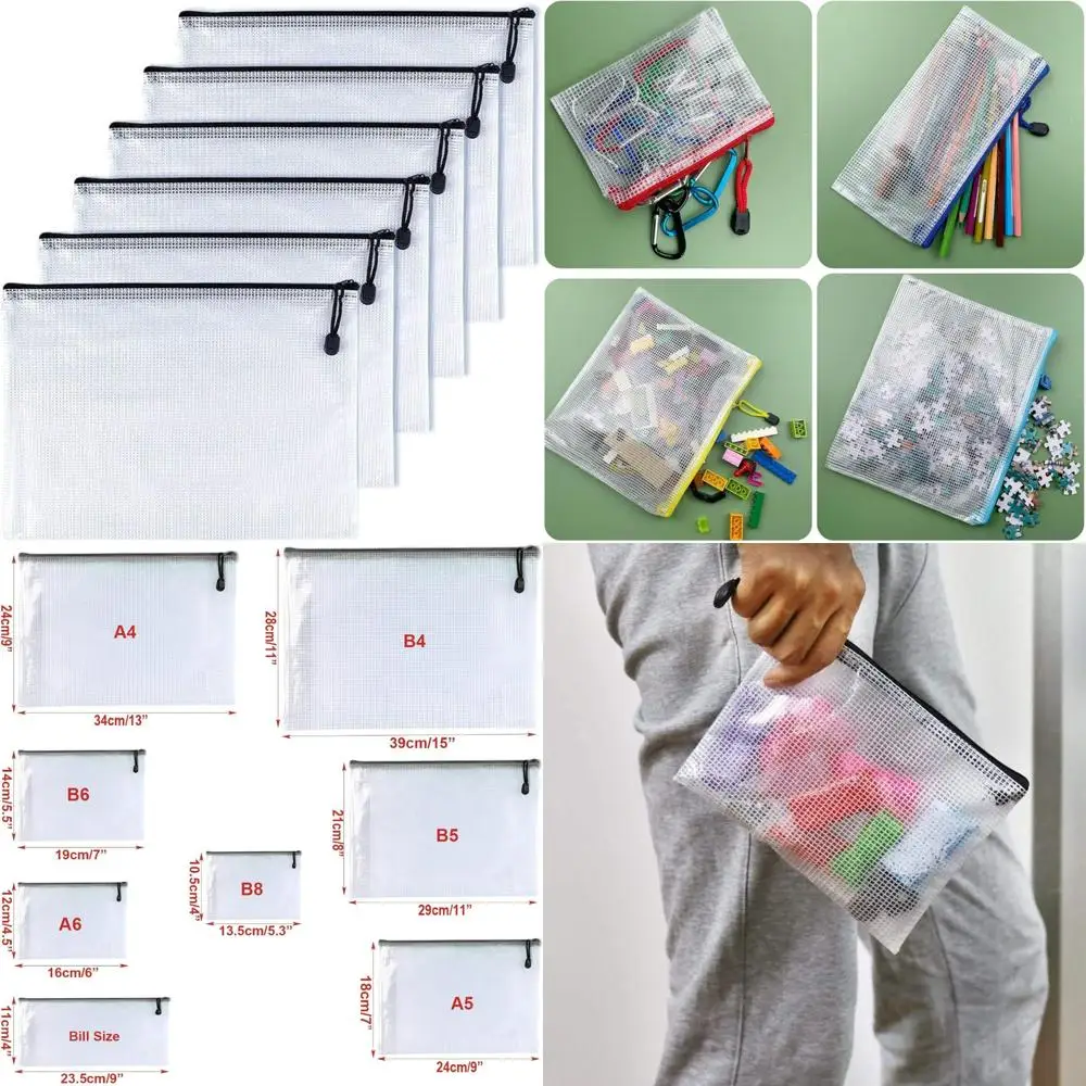

-B5(7"x 11"), Mesh Zipper Pouch Document Folders Bag Plastic Zip File Folders for School Office Supplies, Travel, Organizing Sto