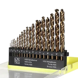 13/19PCS Metric Cobalt Drill Bit Set HSS Twist Drills Tools Straight Shank Hard Twist Metal Drill Bits for Stainless Steel Wood
