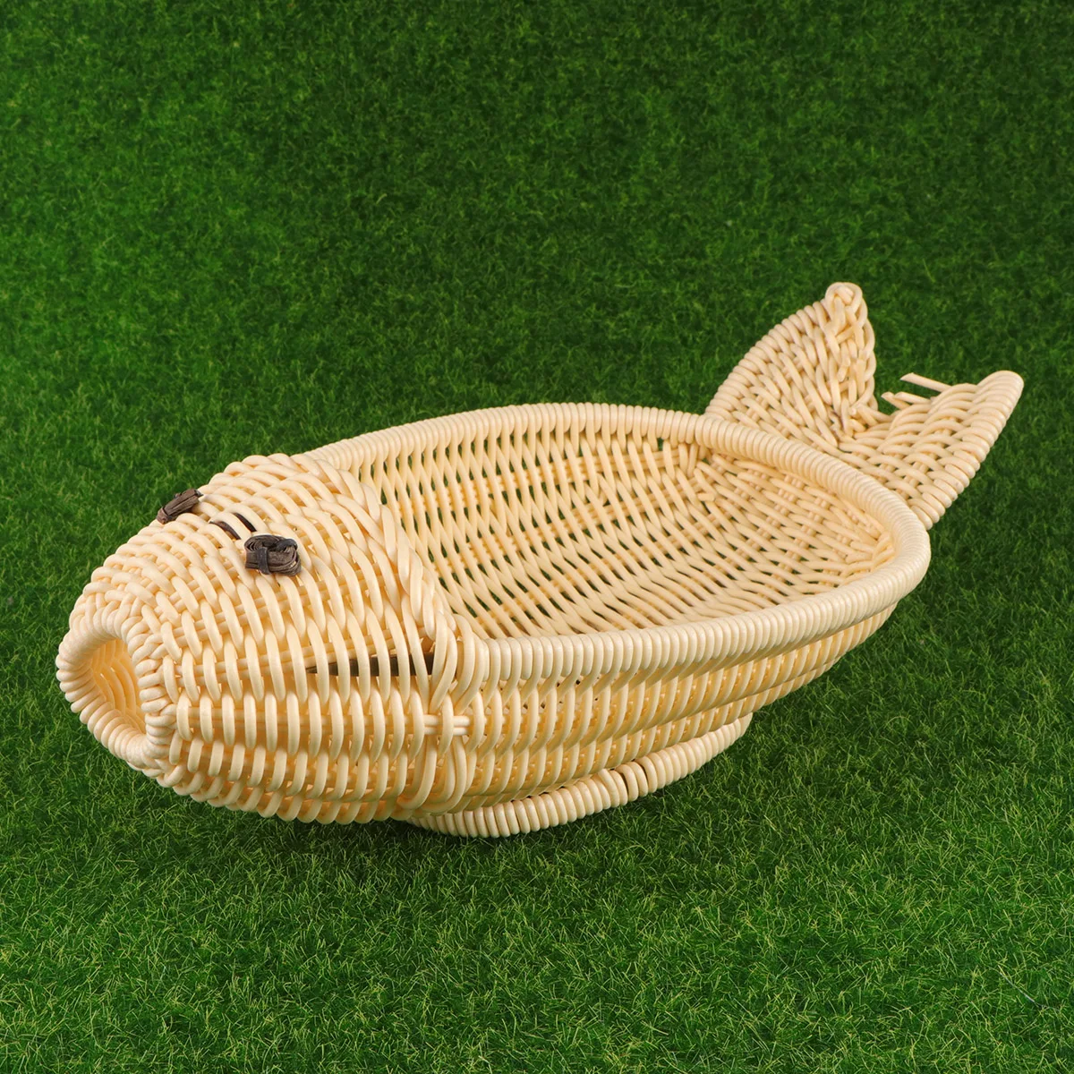 

Plastic Simulate Rattan Fish Shaped Storage Basket Kitchen Fruit Snack Bread Container Organizing Box For Home Picnic