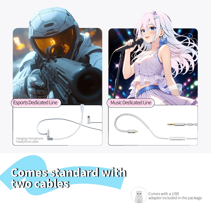 EPZ G20 Kabelgebundene Kopfhörer HIFI-Musik IEM In-Ear-Kopfhörer Gaming-Headset Mikrofon Typ C 1,8 mm/0,78 mm 2-poliges abnehmbares Kopfhörerkabel