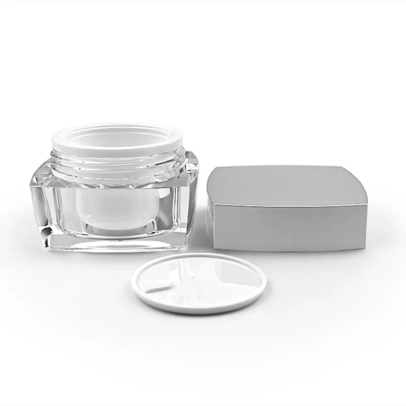 5g 10g 30g 50g Clear Empty Jar Small Square Refillable Bottle Acrylic Pot with Matte Silver Lid Makeup Bottle Jar Face Cream Box