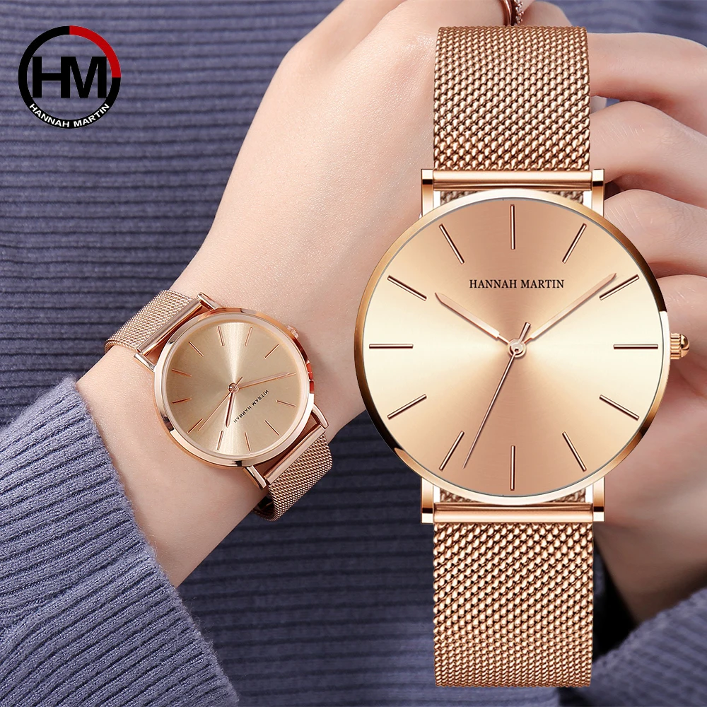 

Hannah Martin Women Watch Quartz Movement Simple Design Waterproof Stainless Steel Ultra Thin Dial Ladies watch Relogio Feminino