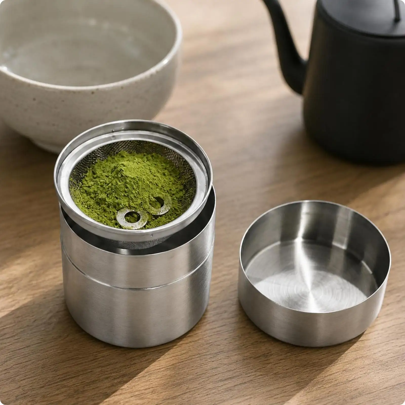 Stainless Steel Canister with Fine Mesh Screen Airtight Kitchen Storage Container for Tea Powder and Spices