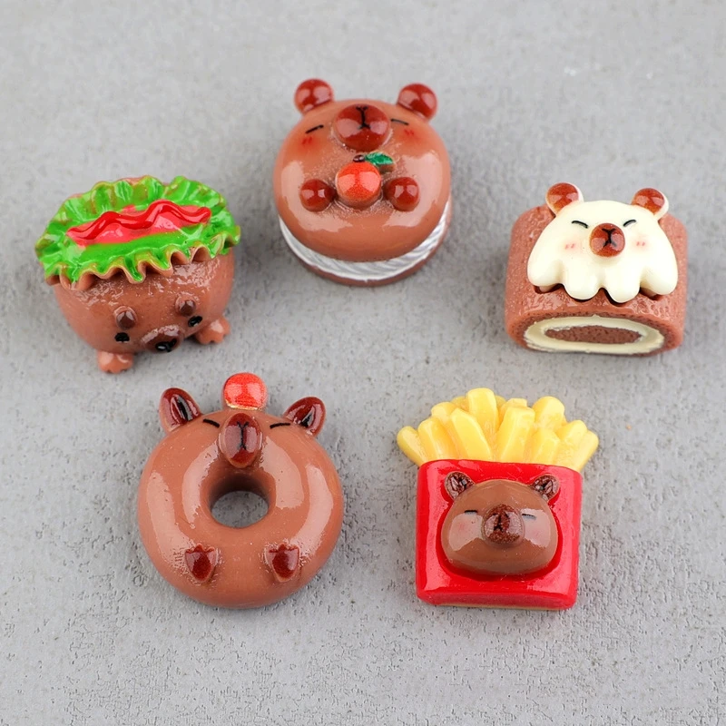 10pcs Kawaii Capybara Hamburger Dollhouse Miniature Resin Cabochon Flatbacks Fake Food Phone Decor DIY Scrapbooking Accessories