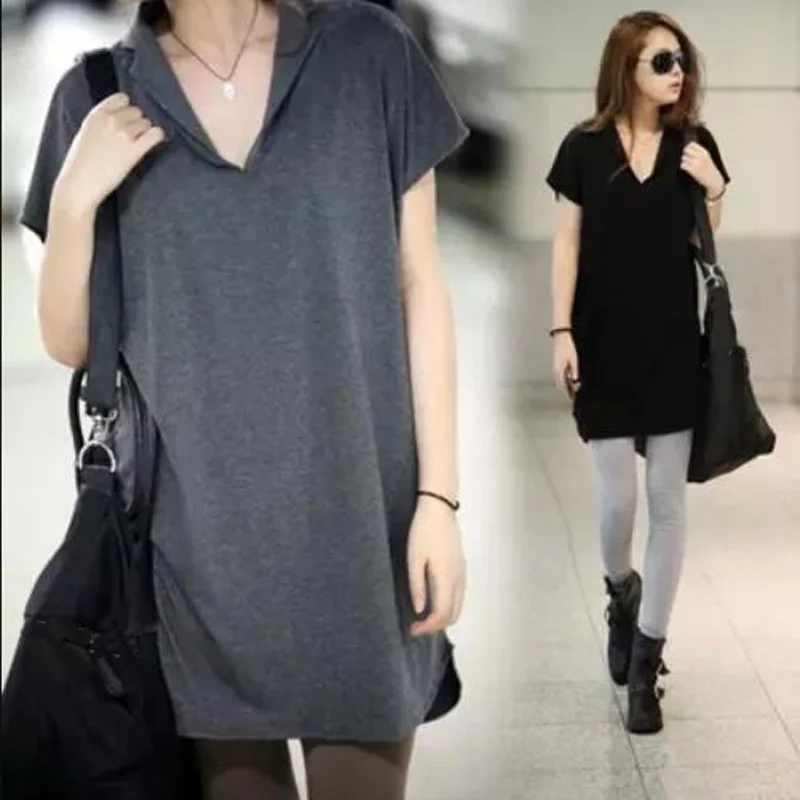 Duży rozmiar damski letni luźny, w kształcie skrzydła nietoperza z krótkim rękawem długi T-shirt biust 156cm 5XL 6XL 7XL 8XL 9XL 10XL dekolt w serek