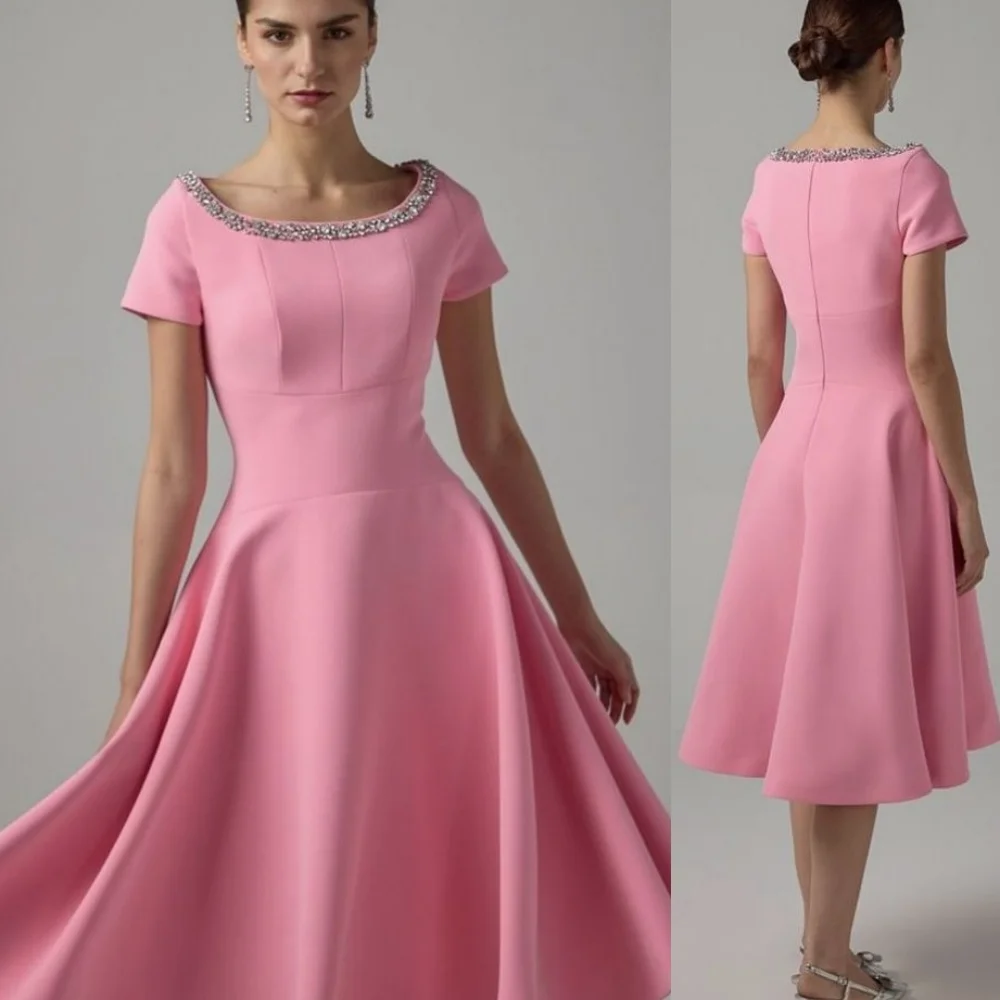

Customized Chinese Style Jersey Sequined Pleat A-line Scoop Neck Midi Dresses Bespoke Occasion Elegant