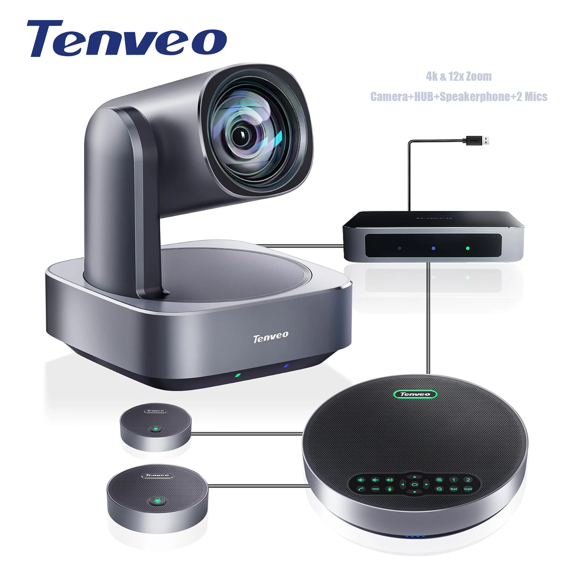 

Tenveo VLGroup All-in-One 4K PTZ Conference Camera With Bluetooth Speakerphone System With 2 Expansion Mics 12X Optical Zoom