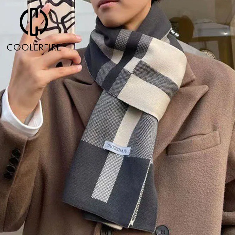 Winter Men Scarf Keep Warm Scarf Casual Fashion Brand Designers Knit Neckerchief Patchwork Wool Cashmere Scarf Shawl Wrap AC2228 