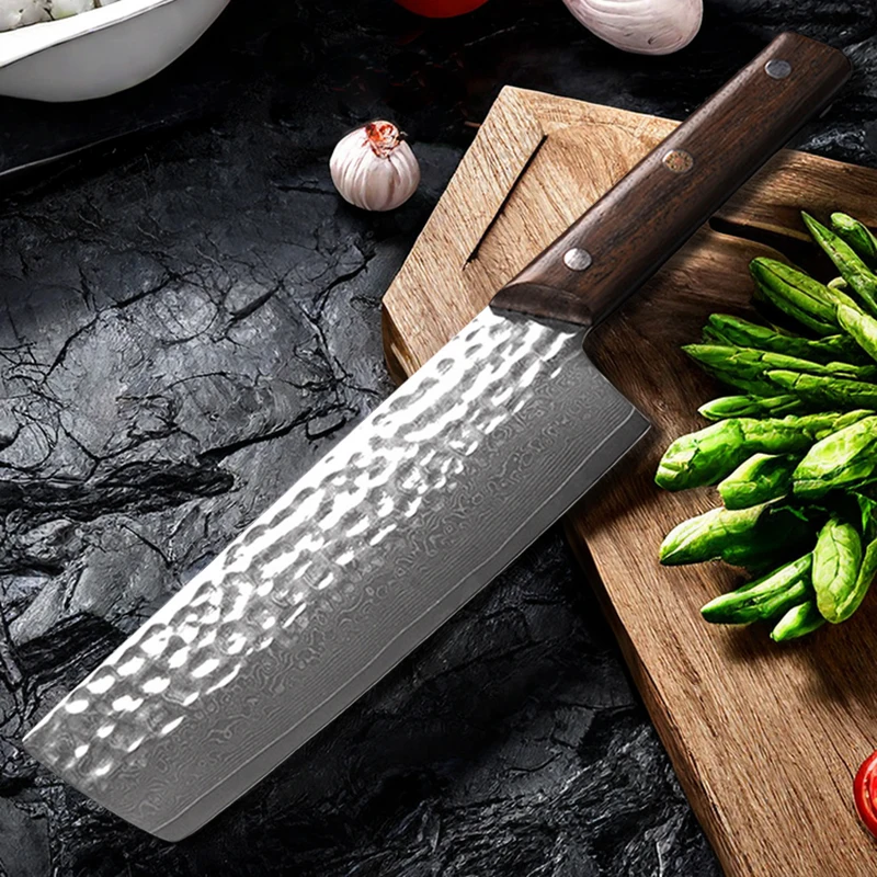 67 Layer Damascus Steel Chef Knife Forged Kitchen Meat Cleaver Slicing Nakiri Sushi Knife Cooking Knife Tools with Wood Handle