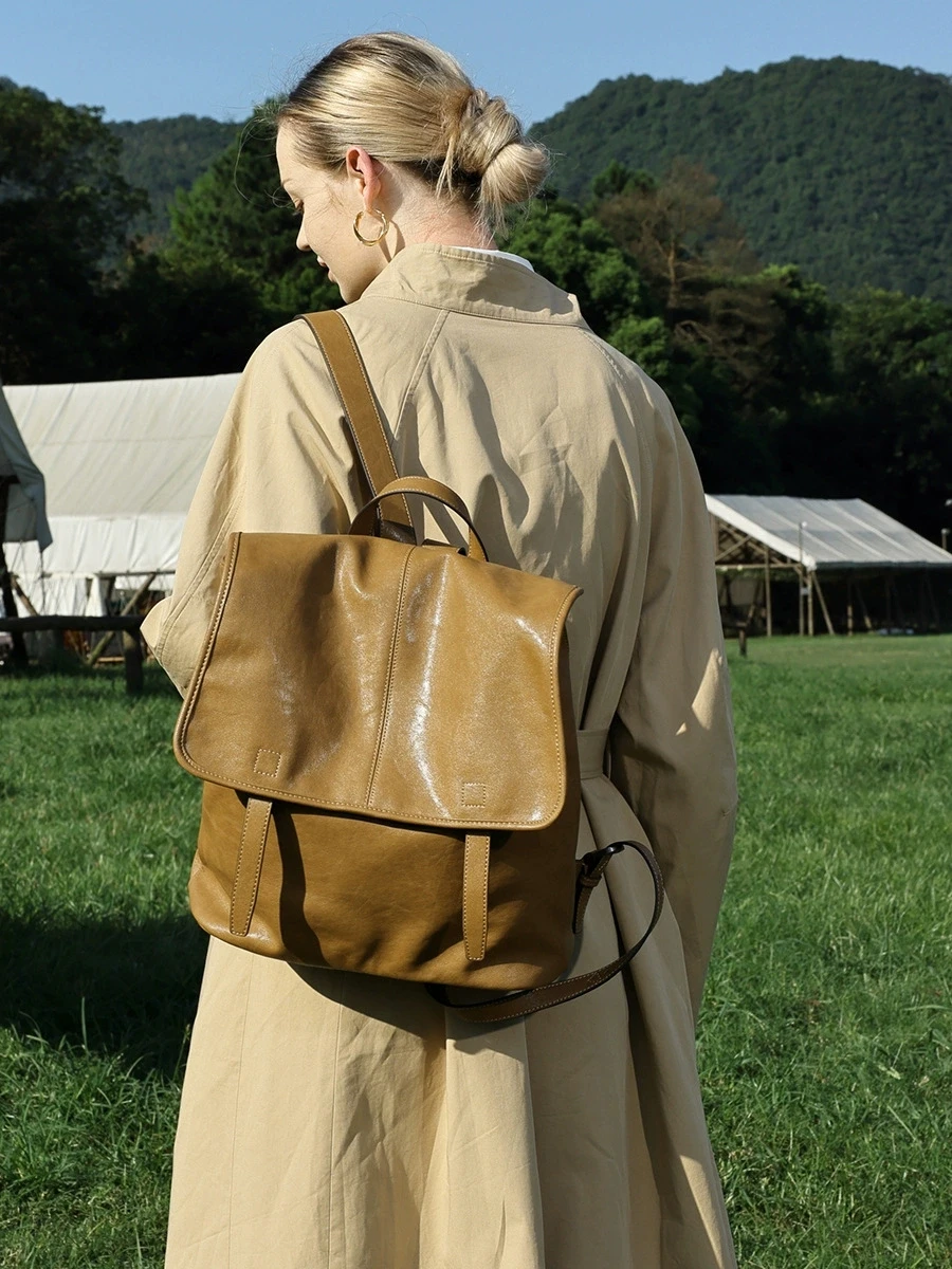 2026 New Leather Vertical Double Shoulder Bag Large Capacity Commuter Backpack Unisex Casual Bag for Work And Travel