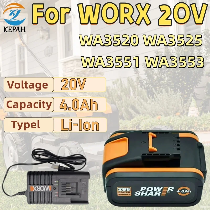 

For Worx 20V 4.0/6.0Ah Replacement Li-ion Rechargeable Battery for Worx WA3551 WA3551 1 WA3553 WA3641 WX373 WX390 Power Tools