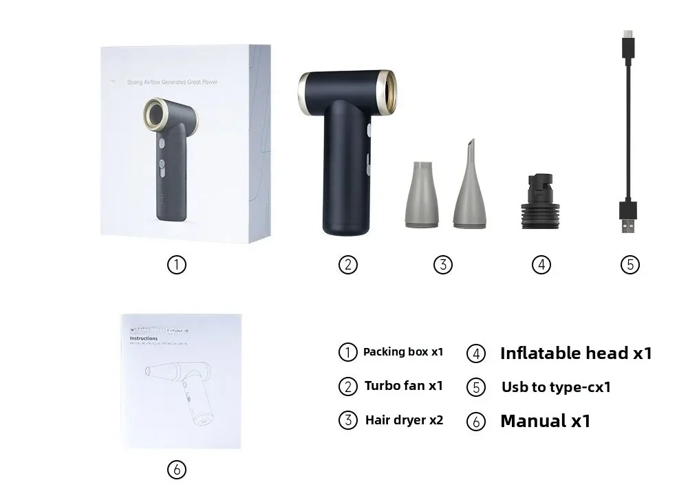 

Turbo Fan 2S High Speed Turbo Hair Dryer Dust Removal Handheld Water Blowing Snow Portable Fan