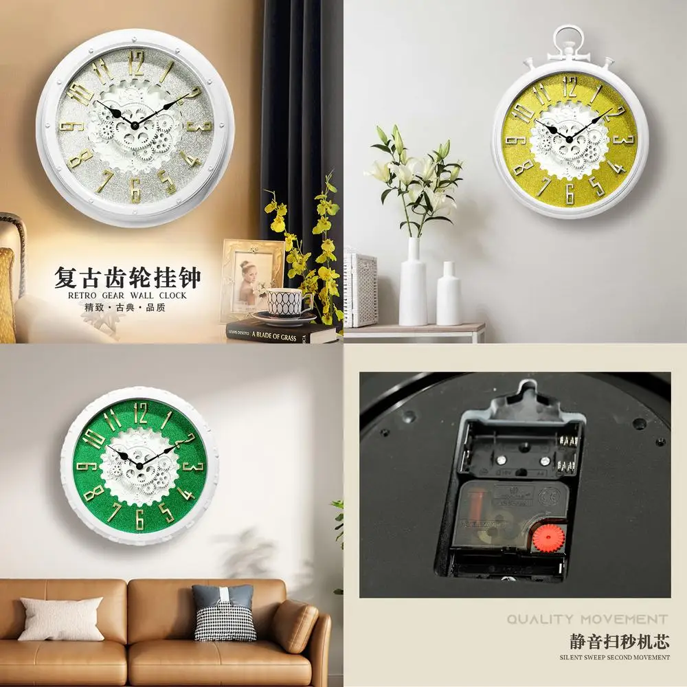 

Round Gear Wall Clock Art Craft Luxury Retro Wall Clock Wholesale Custom Timepiece