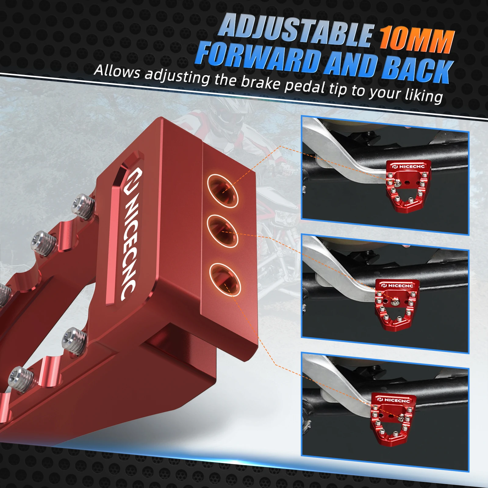 NICECNC Für Honda TRX450R 2006-2009 Hinterradbremspedalspitze für Honda TRX450ER Aluminium verbreitertes, rutschfestes, verstellbares ATV-Zubehör – Detail 5