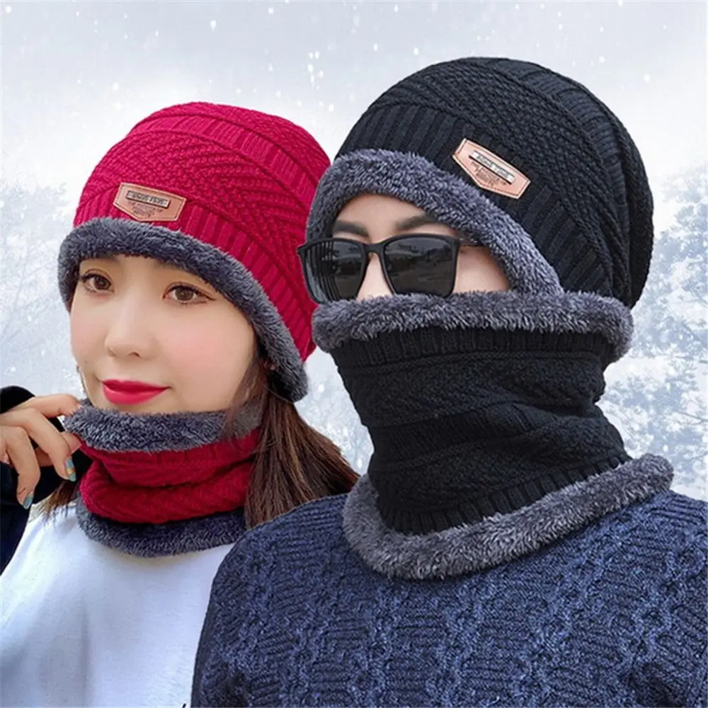 Winter Fleece Soft Beanie Hat Scarf Balaclava Knitted Hat Neck Scarf Cap