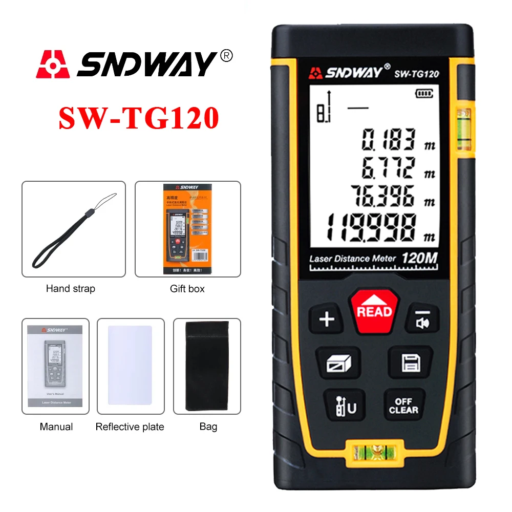 SNDWAY Laser Distance Meter 40M/50M/120M Dual Laser Distance Meter Bidirectional Measurement Electronic Level  SW-DR/DG Series