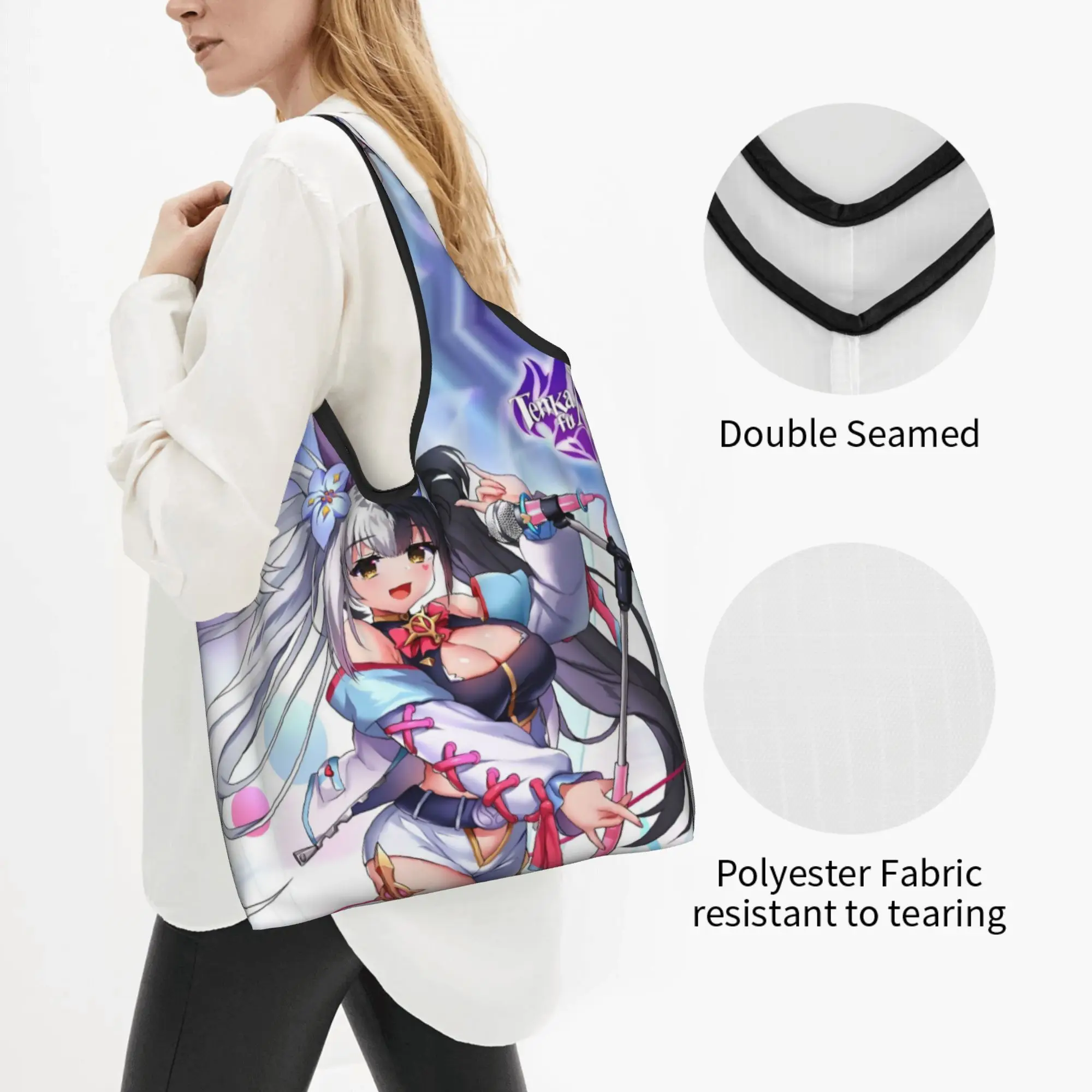 Anime Japan Game Tenkafuma  Grocery Shopping Tote Bags Women Custom Comic  Shoulder Shopper Bags Big Capacity Handbags