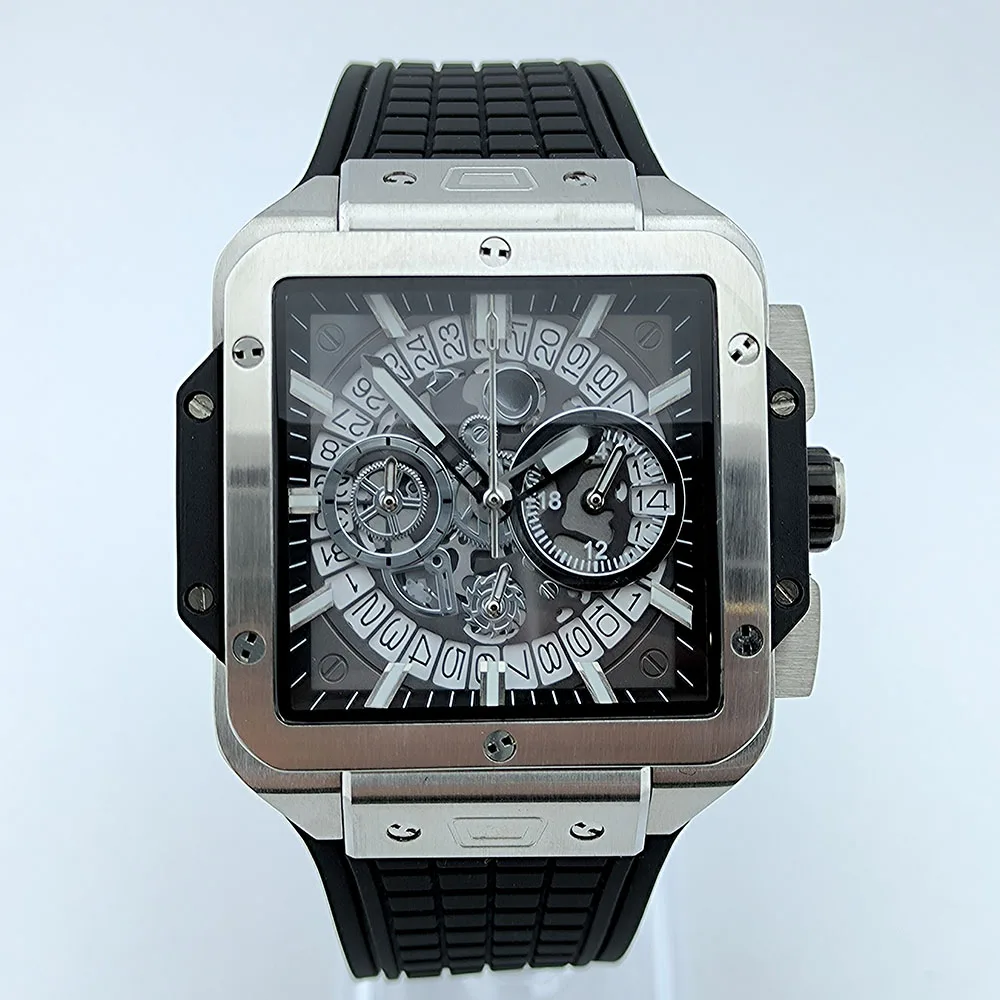 VK63 Quartz movement chronograph  Watch Square watch Green Luminous Folding watch strap for Men's watch fit VK63 quartz movement