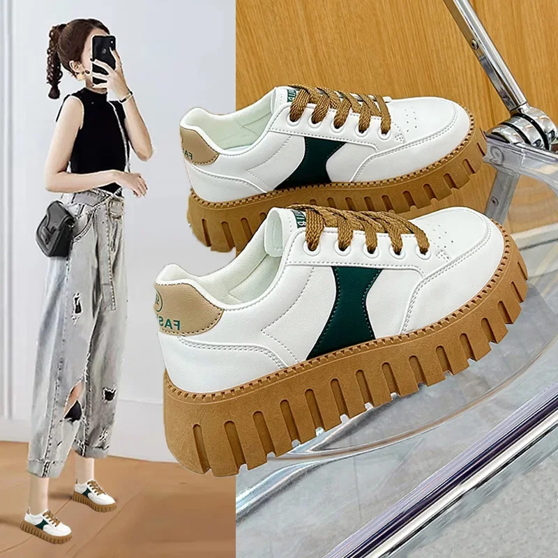 

Women's Casual Shoes 2025 Spring and Autumn New Student Thick Soles Increase Shoes Non-slip Comfortable Wear Sports Shoes