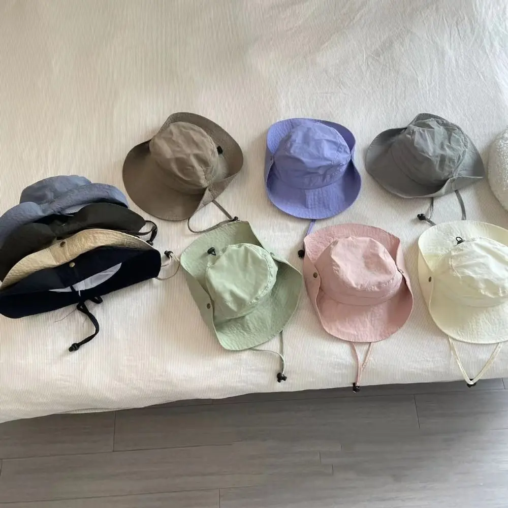 

Soft Drawstring Candy Color Bucket Hat Quick-dry Korean Style Children's Fishmen Hat Anti-UV Casual Kid Summer Sun Hat Outdoor