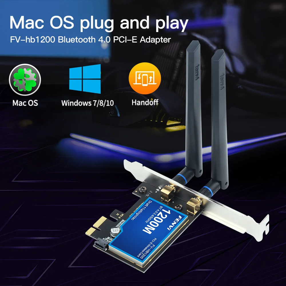 FV-HB1200 Desktop PCI-E Wireless Adapter Mac OS Hackintosh Wifi Dual Band 1200Mbps Wi-Fi BT 4.0 802.11ac Wlan Card macOS Big Sur