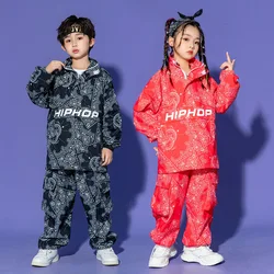 Boy Hip Hop Paisley Sweatshirt Cargo Pants Clothes Sets Girls High Collar Top Joggers Child Street Dance Kids Streetwear Costume