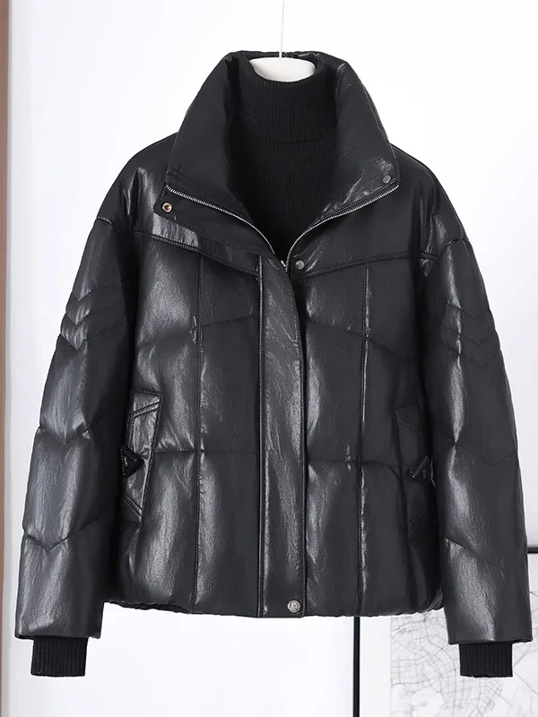 

Зимнее женское утепленное пуховое пальто из овчины 2025 года, белое, с наполнителем из утиного пуха, теплое, на молнии, с длинными рукавами