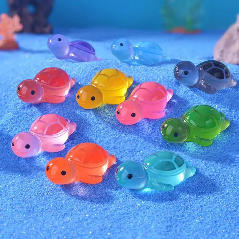 Resin Turtle Statue Garden Glowing Resin Decorations 10PCS Cute Home Animal Ornament Colorful Outdoor Decor For Fish Tank