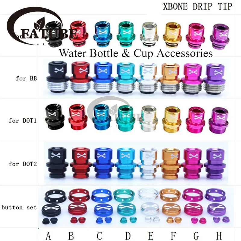 DRIP TIP XBone Aluminum 510 X Bone Drip Tip Dot Aio V2 1 PRESS KEY Button Set Billet BB for Petri BOX Water Bottle & Cup cover