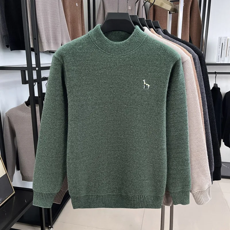 Sweater pria trendi kelas atas dengan kerah bulat, merek mewah, bordir anjing kartun, hangat untuk musim dingin, beludru, gaya kasual Korea, rajutan pullover.