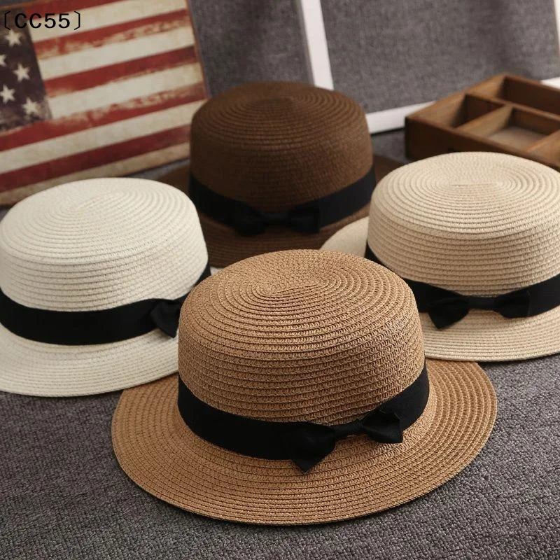 Flat Top Boater Sun Hat Straw Hat For Men & Women Summer Travel & Beach With Wide Brim UV Protection〔CC55〕
