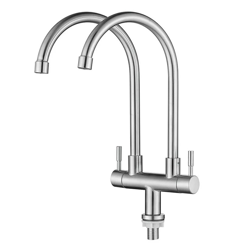 Household Dual Tube Faucet SK-8605 Dual Handle Dual Control Single Cooling Rotatable Kitchen Faucet