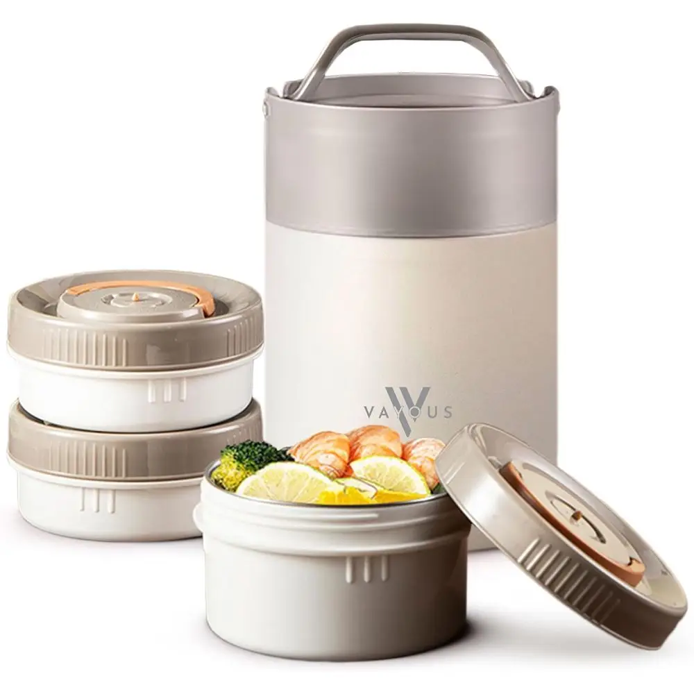 

60oz Insulated Food Jar with Holder Lid - Stainless Steel Lunch Box with 3 Compartments - Leak-Proof, Thermal Bento for Adults,