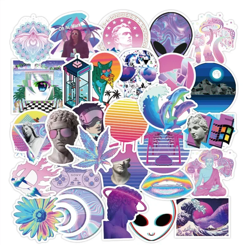 50pcs Purple Vaporwave Stickers Decals Aesthtic Stickers Laptop Water bottles Computer Waterproof Stickers for Kids Teens