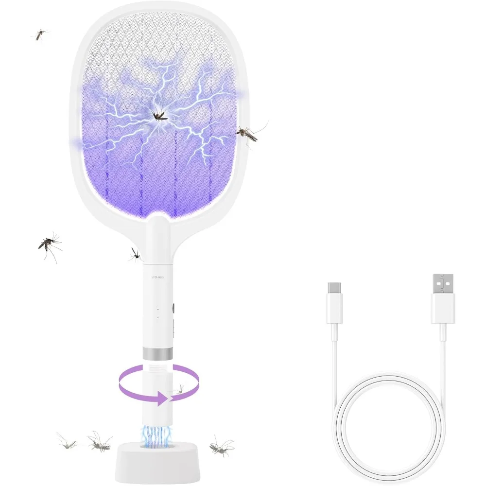 

Rechargeable 4000V Fly Swatter Racket Purple Light 3 Layer Safety Mesh Indoor Outdoor