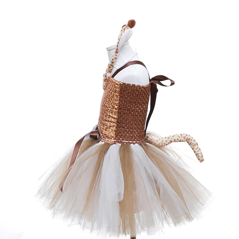 الفتيات فستان الأميرة مجموعة مهرجان زي أداء فستان الحيوان تأثيري حفلة شبكة الزرافة توتو تنورة